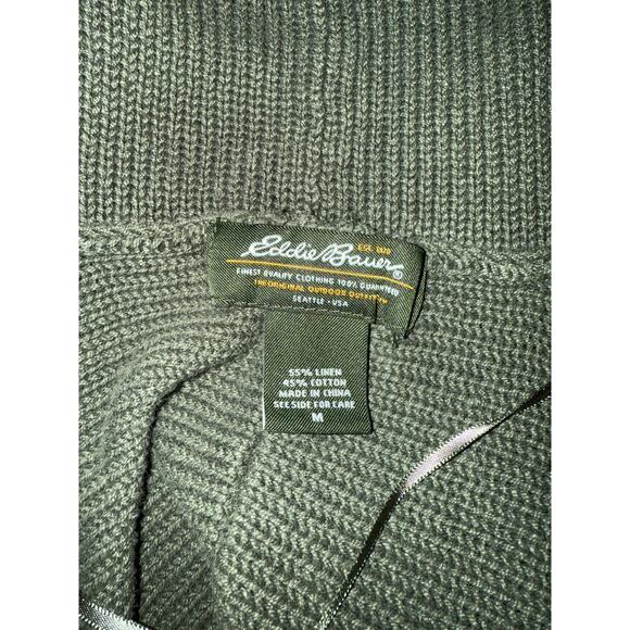 Vtg Eddie Bauer Olive Green Linen Cotton Short-sleeve Open Cardigan Sweater M - Picture 3 of 6